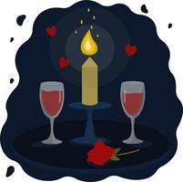 Brille von Wein, ein rot Rose und ein Kerze. dekorativ Elemente von ein Hochzeit Feier. Valentinstag Tag, März 8.romantisch Postkarte. Webseite oder Handy, Mobiltelefon Anwendung, Werbung, Drucken. vektor