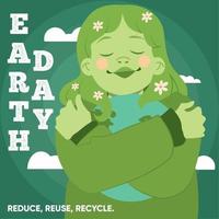 Mädchen Charakter umarmen Planet Erde Erde Tag Poster Vektor Illustration