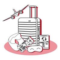 isolerat resväska med annorlunda resa tillbehör objekt vektor illustration