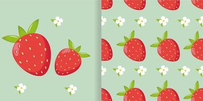 jordgubb illustration med sömlös jordgubb mönster. vektor