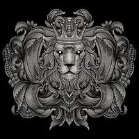 Illustration Löwe König mit Antiquität Gravur Ornament Stil gut zum Ihre Fan-Shop Dan t Hemd vektor