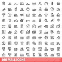 100 köpcenter ikoner uppsättning, översikt stil vektor
