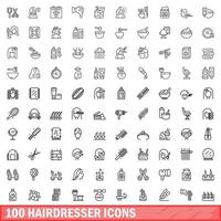 100 Friseur Symbole Satz, Gliederung Stil vektor