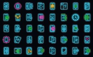 schützend Glas zum Smartphone Symbole einstellen Vektor Neon-