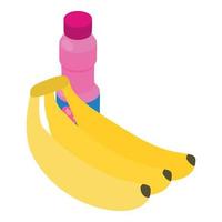 Banane Joghurt Symbol isometrisch Vektor. frisch Banane Bündel und geschlossen Joghurt Flasche vektor
