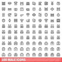 100 männlich Symbole Satz, Gliederung Stil vektor