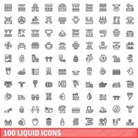 100 flytande ikoner uppsättning, översikt stil vektor