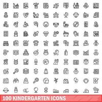 100 Kindergarten-Icons gesetzt, Umrissstil vektor