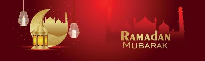 kreatives Banner des Ramadan-Kareem-Einladungshintergrunds mit kreativem realistischem Mond und Laterne vektor
