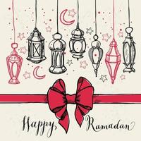 Ramadan Kareem Illustration mit Laterne und Bogen. handgezeichneter Stil. vektor