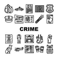 brottslighet scen polis kriminell ikoner uppsättning vektor
