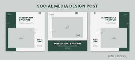 einstellen von 3 editierbar Vorlagen Sozial Medien Design Post mit minimalistisch und modern Stil Grün Farbe Thema. geeignet zum Verkauf Banner, Marke, Förderung, Präsentation, Werbung, Mode vektor