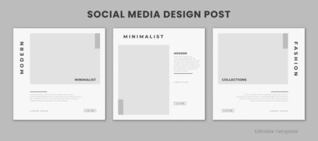 uppsättning av 3 redigerbar social media design mall med minimalistisk och modern stil svartvit Färg. lämplig för försäljning baner, varumärke, befordran, presentation, reklam, mode försäljning, sida vektor