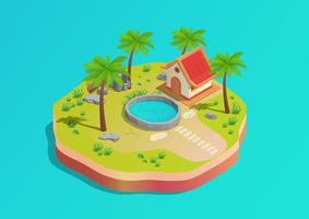 isometrisch Park Insel mit Schwimmbad vektor