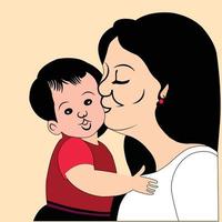 Mutter küssen ihr süß Kind, Vektor Illustration