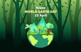 Erde Tag Poster, Wald Tag, Mutter Erde, Natur, Bäume, und fliegend Blumen und Blätter vektor