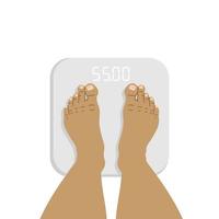 Füße Stehen auf Badezimmer Wiegen Waage. Wiegen. Überschuss Gewicht. Gewicht Messung und Kontrolle. gesund Lebensstil, Diät und Fitness vektor