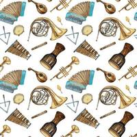 Musical Instrumente nahtlos Muster Aquarell isoliert auf Weiß. vektor