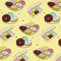 nahtloses Muster der bunten Donuts im Zuckerguss, lokalisiert auf einem weißen Hintergrund. Vektorillustration im flachen Karikaturstil. vektor