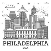 översikt philadelphia Pennsylvania stad horisont med modern och historisk byggnader isolerat på vit. philadelphia USA stadsbild med landmärken. vektor