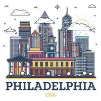 Gliederung Philadelphia Pennsylvania Stadt Horizont mit modern farbig Gebäude isoliert auf Weiß. Philadelphia USA Stadtbild mit Sehenswürdigkeiten. vektor