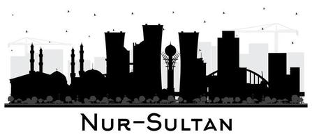 Nur-Sultan Kasachstan Stadt Horizont Silhouette mit schwarz Gebäude isoliert auf Weiß. Nur-Sultan Stadtbild mit Sehenswürdigkeiten. vektor