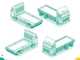 isometrisch Pritsche Ladung LKW. zurück und Vorderseite Sicht. kommerziell Transport. Logistik. Gliederung Objekte. vektor