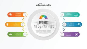 företag infographic cirkel form sex alternativ, bearbeta eller steg för presentation. kan vara Begagnade för presentationer, arbetsflöde layout, banderoller och webb design. företag begrepp med 6 alternativ vektor
