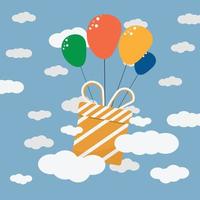 Geschenk Box mit Luftballons und Wolken im das Luft vektor