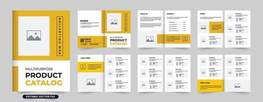 företag befordran katalog häfte design med gul och mörk färger. modern företag produkt annons katalog vektor. produkt katalog och PR tidskrift mall med Foto platshållare. vektor