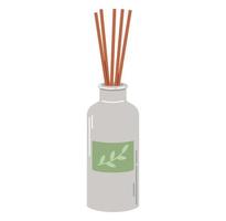 platt flaska av arom diffusor med vass pinnar med naturlig oljor och parfym. tecknad serie design element, spa och aromaterapi begrepp. vektor