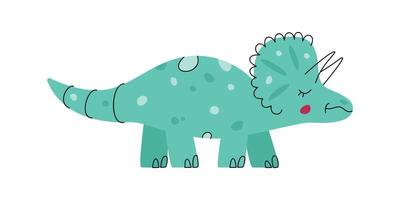 platt hand dragen vektor illustration av triceratops dinosaurie