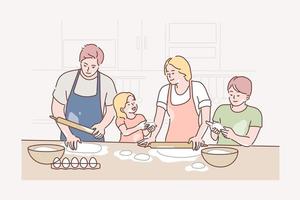 Familie, Erholung, Kochen, Vaterschaft, Mutterschaft, Kindheit Konzept vektor