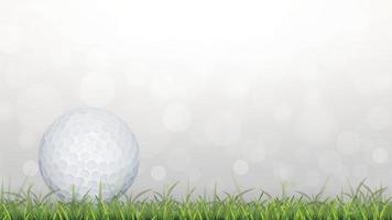 Golf Ball auf Grün Gras Feld mit Licht verschwommen Bokeh Hintergrund. Vektor Illustration.