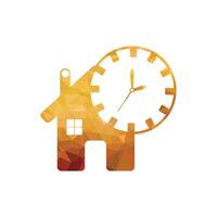 Haus und Uhr Symbol. Vektor Illustration. bunt niedrig poly Design.