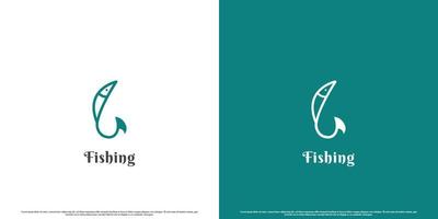 enkel fiske logotyp design illustration. kreativ silhuett av fiske krok och fisk enkel minimalistisk platt fiske hobby fiske. roligt utomhus- sport hobby design. vektor
