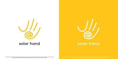 modern Solar- Hand Logo Design Illustration. Hallo fünf Hand Silhouette kreativ Idee modern minimalistisch eben einfach Solar- Sonne Technologie Mensch Natur. passen zum Wissenschaft Technologie Unternehmen Netz App Symbol. vektor