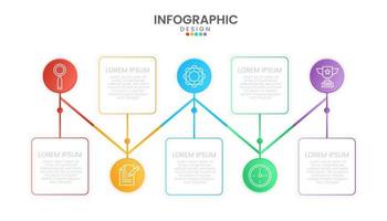 Infografik Zeitleiste Design Vorlage. Geschäft Konzept mit 5 Optionen, bunt Diagramm Zeitleiste und Zeitplan. Infografik Design Vektor und Marketing