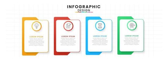 Vektor Infografik Design Vorlage modern Zeitleiste. 4 Optionen oder Schritte, Geschäft Projekt Vorlage zum Präsentation und Bericht.