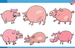 komisch Karikatur Schweine Bauernhof Tier Zeichen einstellen vektor