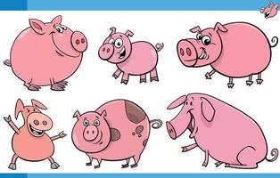 komisch Karikatur Schweine Bauernhof Tiere Comic Zeichen einstellen vektor