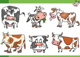 Karikatur Kühe Bauernhof Tiere Comic Zeichen einstellen vektor