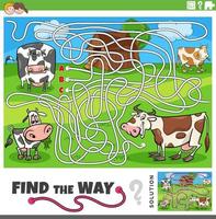 hitta de sätt labyrint spel med tecknad serie kor bruka djur vektor