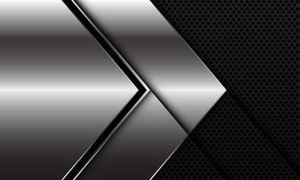 abstrakte silberne schwarze Linie Pfeilrichtung auf moderner Luxus-futuristischer Hintergrundvektorillustration des schwarzen Kreismaschenmusterentwurfs. vektor