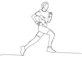 kontinuerlig ett linje teckning av löpare. man löpning vektor