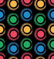 sömlös mönster av flerfärgad cirklar dragen med en borsta på en svart bakgrund. vektor