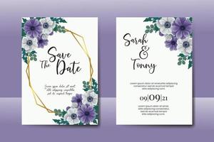 Hochzeit Einladung Rahmen Satz, Blumen- Aquarell Digital Hand gezeichnet Anemone Blume Design Einladung Karte Vorlage vektor