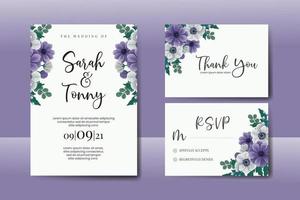 Hochzeit Einladung Rahmen Satz, Blumen- Aquarell Digital Hand gezeichnet Anemone Blume Design Einladung Karte Vorlage vektor