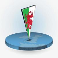 Wales Karte im runden isometrisch Stil mit dreieckig 3d Flagge von Wales vektor