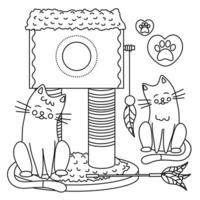 Tier Katzen Elemente Satz, Klaue Anspitzer mit Haus, Stock Spielzeug mit Gefieder, süß Katze mit Kragen. vektor
